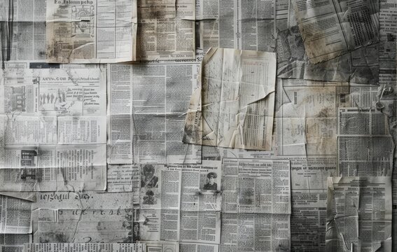 Old yellow crumpled sheets of newspaper background. Textured pages mock up. Seamless loop graphic design. Old fashion style books paper. Empty place for text. Blank space. - Powered by Adobe