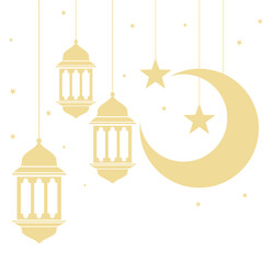 Ramadan kareem decorative festival element. Islamic lamp with star and crescent moon for poster, banner and background 
