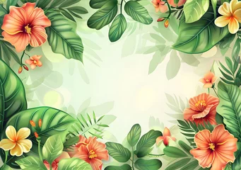 Fototapete Rund Border background with flowers and leaves © k design