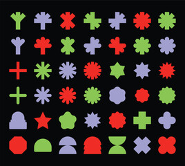 brutalist bauhaus contemporary star oval flower line and form abstract geometric shapes and grids waves, loop, star, bubble, funky flower, Groovy. with wavy and spiral elements Vector illustration. 