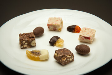 Delicious brownies with dried fruits and nuts