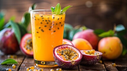 a glas filed with refreshing passion fruit juice