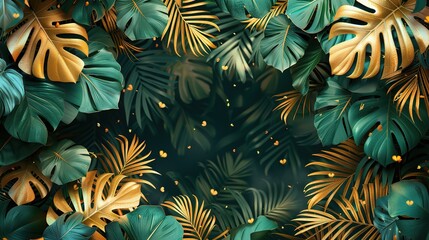 Luxury gold and nature green background vector. Floral pattern