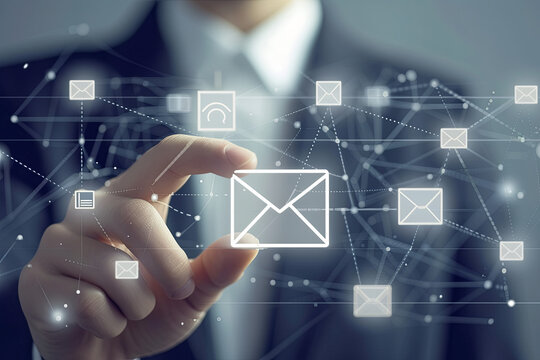 Businessman clicking on email icon, contact by email concept