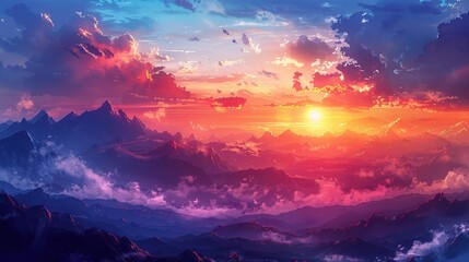 Naklejka premium sunset in the mountains landscape