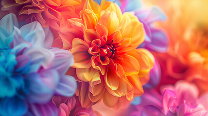 Obraz premium An enchanting UHD image of a colorful abstract floral arrangement, with vibrant blooms and swirling petals in a kaleidoscope of hues.