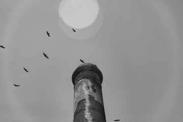 El Triunfo, Baja california, Mexico. 
A notable feature of the town is the 47-meter-high smokestack constructed in 1890 for El Progreso Mining Company . "La Ramona", named after Saint Raymond