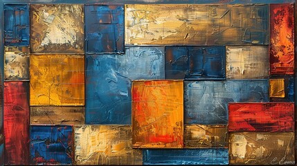 Modern abstract oil painting art design. Orange, gold, blue