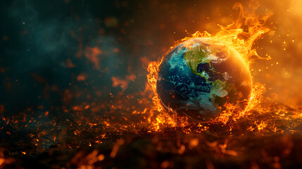 Earth planet globe over flames of a stove burning, the concept of conventional energy harming the planet and global warming. generative ai 