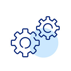 Cogwheel icon representing precision engineering. Synchronized cohesive mechanism operation. Pixel perfect vector icon