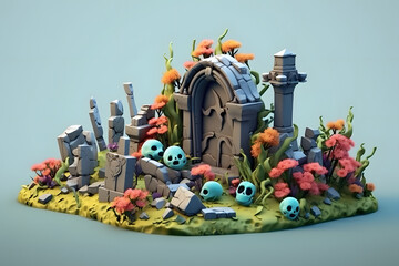 Fototapeta premium 3d Cemetery elements cartoon