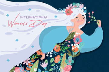 International Happy Women's Day march 8th 2024 template for advertising, banners, greeting cards leaflets and flyers. Vector illustration