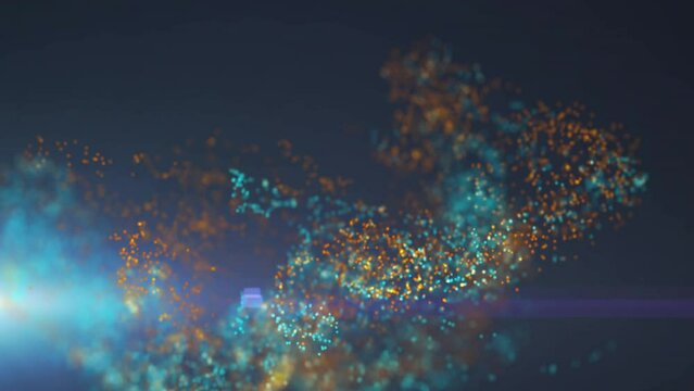 Animation of colourful spots moving on black background