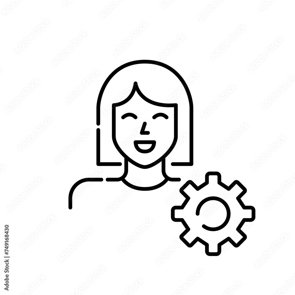 Poster female avatar and cogwheel. efficient and precisely targeted customization. pixel perfect, editable 