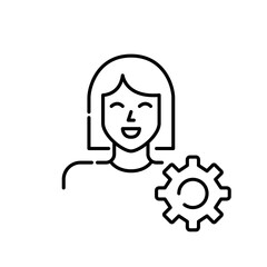 Female avatar and cogwheel. Efficient and precisely targeted customization. Pixel perfect, editable stroke vector