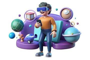 3D person in a virtual reality scenario with various elements. Generative AI