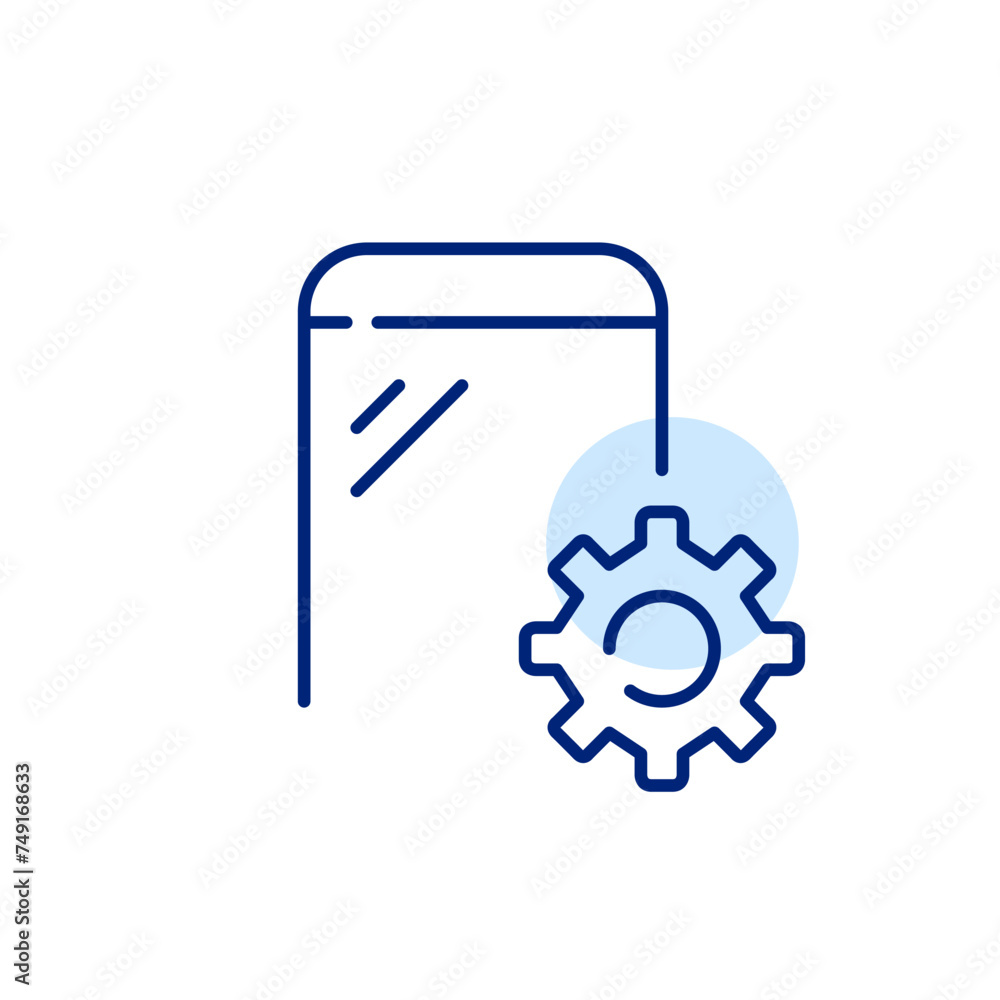 Poster smartphone and device settings wheel. mobile configuration and personalised adjustments. pixel perfe