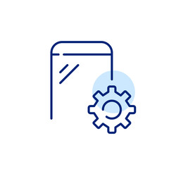 Smartphone and device settings wheel. Mobile configuration and personalised adjustments. Pixel perfect vector icon