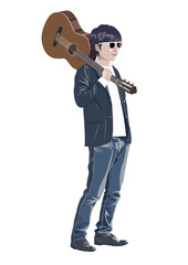 ギターを担ぐサングラスの男性イラスト
