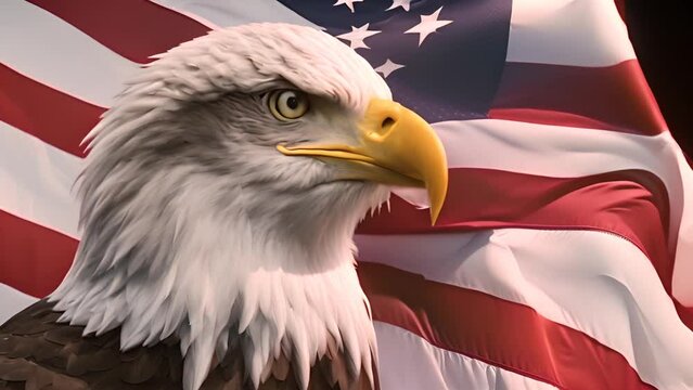 Bald Eagle Standing in Front of American Flag Generative AI