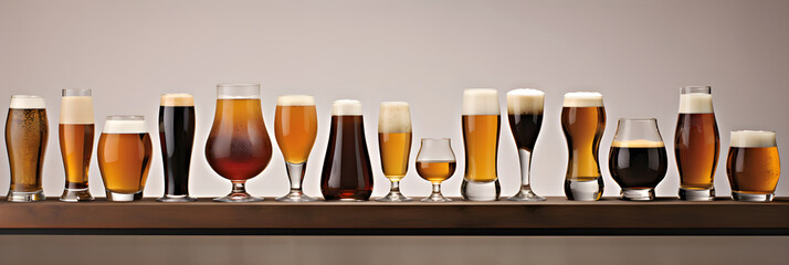A Global Array of the Art of Beer Glasses: Diverse Styles and Aromatic Brews - obrazy, fototapety, plakaty