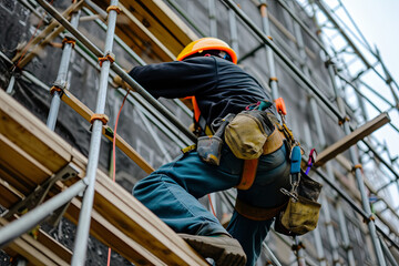 Fototapeta premium A worker on scaffolding