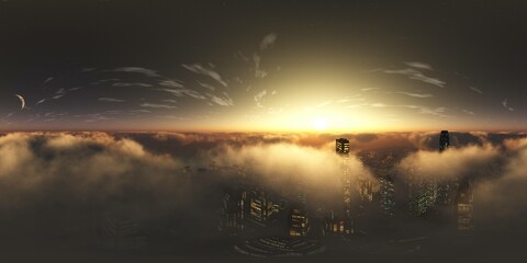 Panorama of clouds, HDRI, environment map , Round panorama, spherical panorama, equidistant projection, panorama 360, flying above the clouds,sky above the clouds, 3D rendering