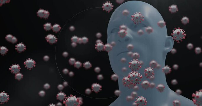 Animation of virus cells and circles over digital human