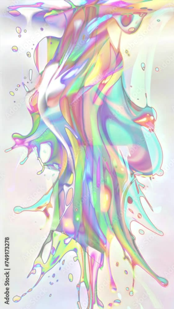 Poster 3d style colorful paint splash. Abstract background with trendy double exposure effect. Rainbow colored. Vertical composition. Live wallpaper for yours video opener, cover, presentation, intro