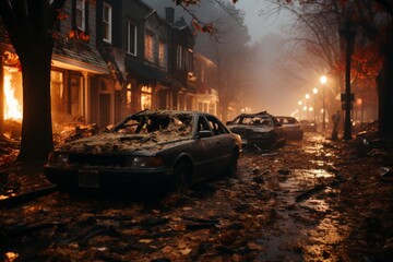 Capture the destructive force of a tornado unleashing chaos on a city, with cars being flung into the air and buildings crumbling in its path.