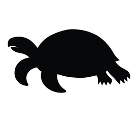 Black and White African Helmeted Turtle Silhouette. Vector Illustration.