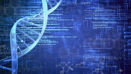 Animation of dna strand over mathematical equations and data processing - Powered by Adobe