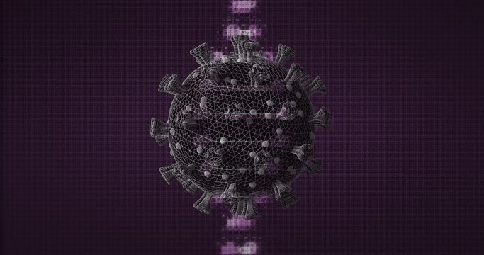Animation of virus cell and dna strand over gray background