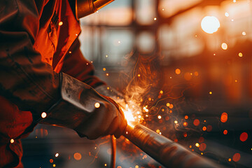 A construction worker using a welding torch to join metal parts together