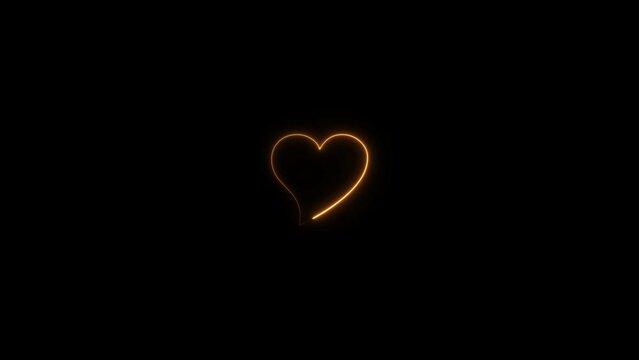  Abstract orange color love neon light sign Animation. Black background 4k video.