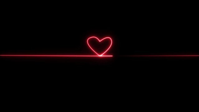Red color heart beat neon light heartbeat and love display screen medical research animation. Black background 4k video.