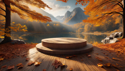 Warmth of Fall: 3D Rendered Podium with Autumnal Colors and Shadow Detail