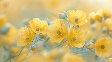 Fototapeta premium Soft-focus close-up of yellow flowers