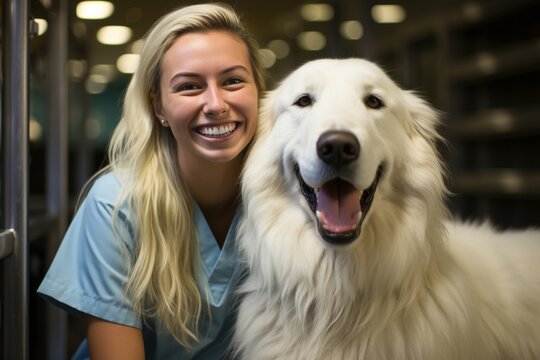 the process of treating a dog in a veterinary clinic. The veterinarian gives an injection to the dog for a speedy recovery