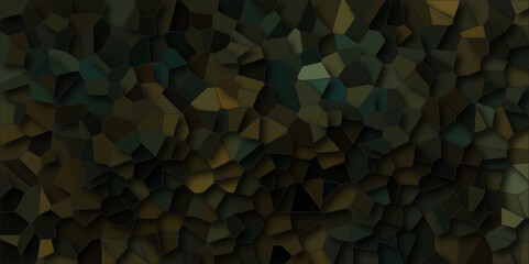 Quartz dark green Broken Stained Glass Background. Texture of geometric shapes With shadows and stoke .Dark colorful background with polygon or vector frame .Geometric Retro tiles pattern.