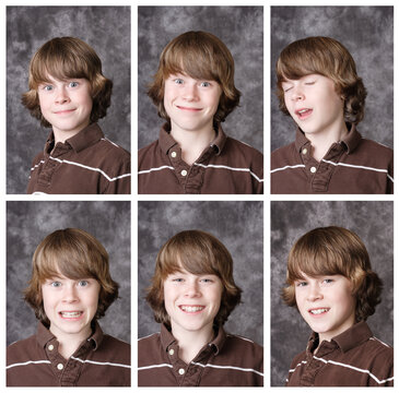 Various photos of boy with bad school portraits