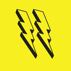 lightning bolt icon, thunder and stars with yellow background, vector sign icon flat icon retro style design