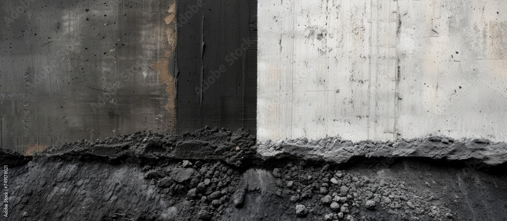 Poster a textured black and grey concrete wall showcases a visually striking display of rough surfaces and 