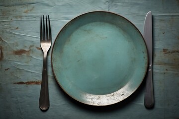 knife and fork on an old plate