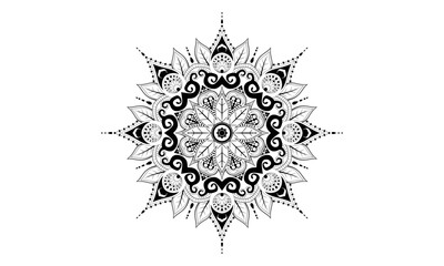 Black complex doodle mandala on a transparent background, for printable coloring