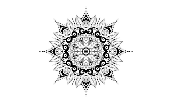 Black complex doodle mandala on a transparent background, for printable coloring
