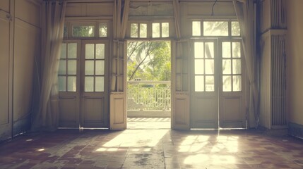 Fototapeta premium old empty room light window old house, tone pastel