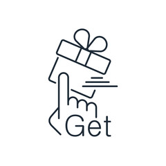 Offer for the buyer.Buy Get Free .Select a promotion with a gift box. Vector linear icon isolated on white background.