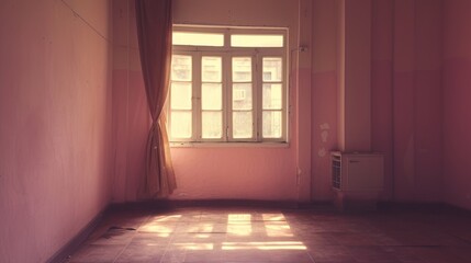Fototapeta premium old empty room light window old house, tone pastel