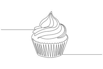 Continuous one line art drawing of birthday cake with cream, candle birthday party symbol of celebration